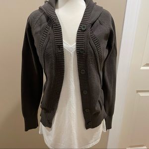 Calvin Klein Sweater Dark Green Button up Hooded long Sl  Woman’s size XL